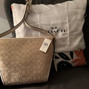 NWT - Signature Small Leather Dufflette - Color Khaki/Chalk